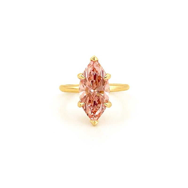 14K Gold 3.00 Carat Lab Grown Marquise Pink Diamond Solitaire Engagement Ring
