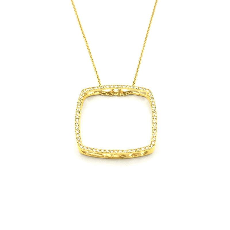 14K Gold Hollow Cushion Shape Pendant Necklace