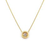 14K Gold White Enamel Round Dome Pendant Necklace