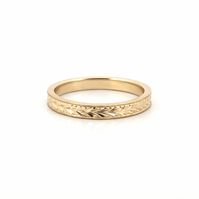 14K Gold Feathered Gold Band