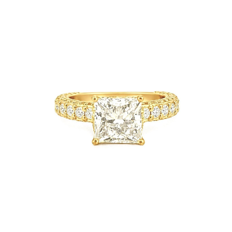 14K Gold 3.00 Carat Lab Grown Princess Diamond Under Halo 3D Engagement Ring