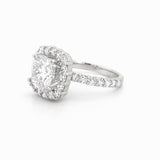 14K Gold 3.00 Carat Lab Grown Cushion Cut Diamond Wide Halo Engagement Ring