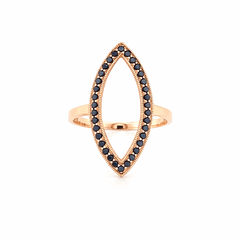 14K Gold Marquise Shape Black Diamond Ring