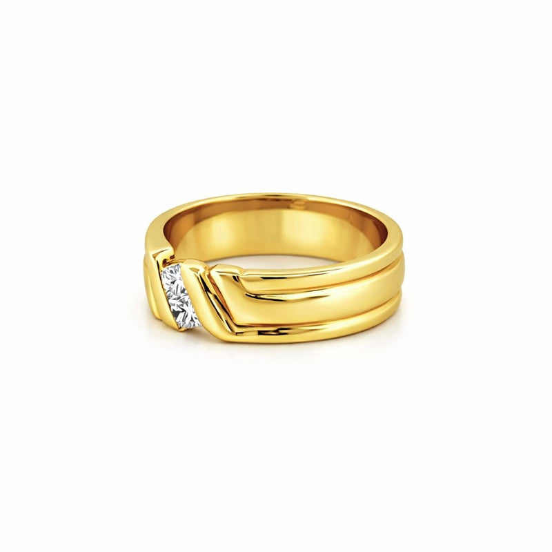 14K Gold Slanted Two Round Diamond Mens Band