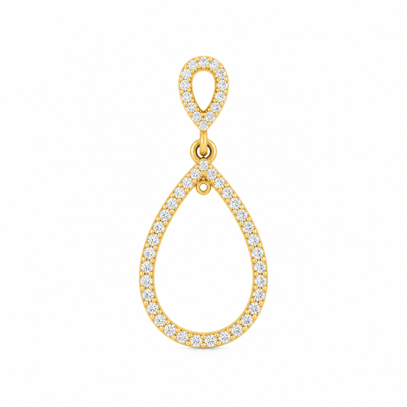 14K Gold Open Pear Dangle Diamond Pendant