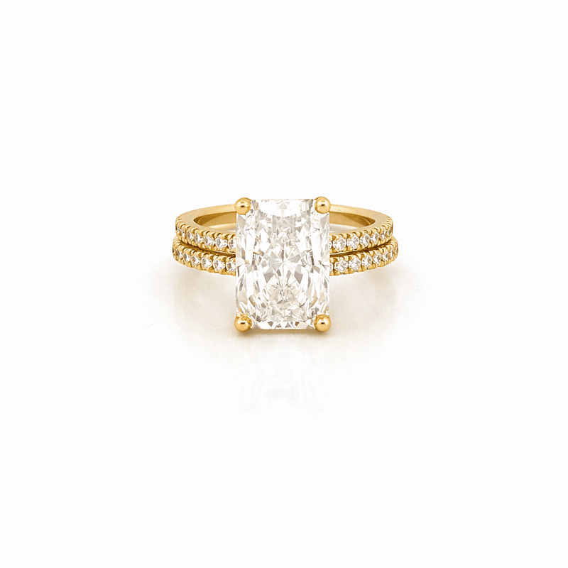 14K Gold 6.00 Carat Lab Grown Radiant Diamond Under Halo Engagement Wedding Set