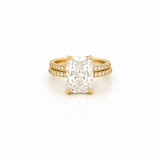 14K Gold 6.00 Carat Lab Grown Radiant Diamond Under Halo Engagement Wedding Set