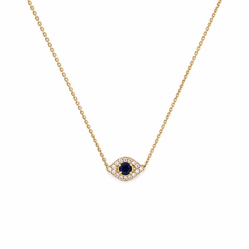 14K Gold Sapphire Evil Eye Diamond Pendant Necklace