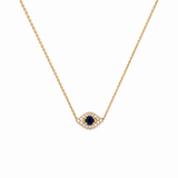 14K Gold Sapphire Evil Eye Diamond Pendant Necklace