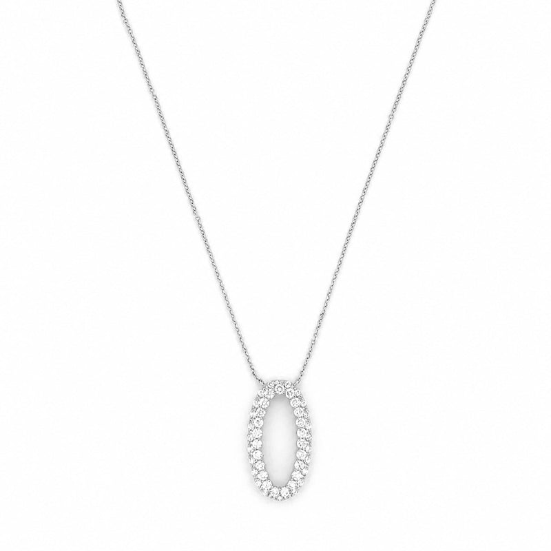 14K Gold Open Diamond 2-Row Oval Pendant Necklace