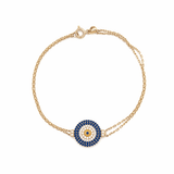 14K Gold Round Evil Eye Pave Double Chain Bracelet