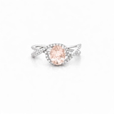 14K Gold Oval Morganite Split Curve Diamond Ring
