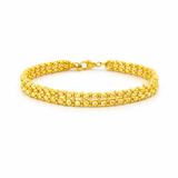 14K Gold Double Layer Diamond Cut Bead Link Bangle Bracelet