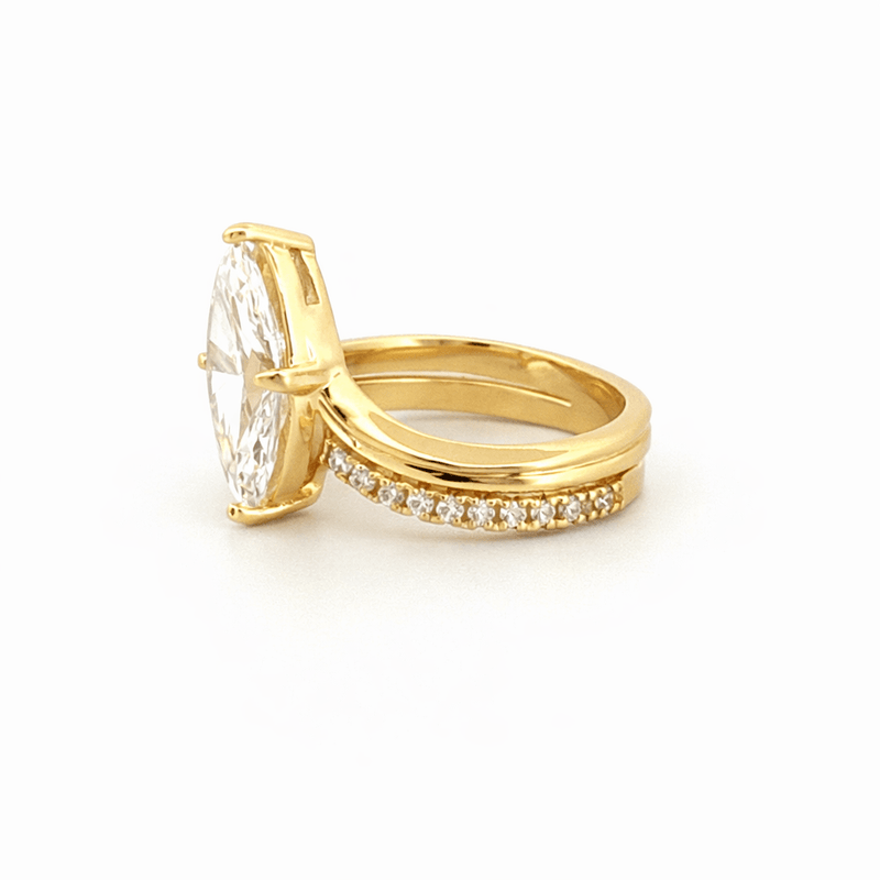 14K Gold 2.00 Carat Lab Grown Slanted Marquise Diamond V Engagement Ring