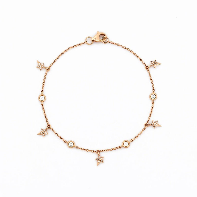 14K Gold Diamond Star and Bezel Bracelet