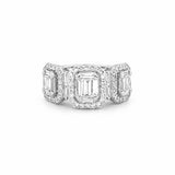 14K Gold Three Baguette Cluster Diamond Three Stone Halo Ring
