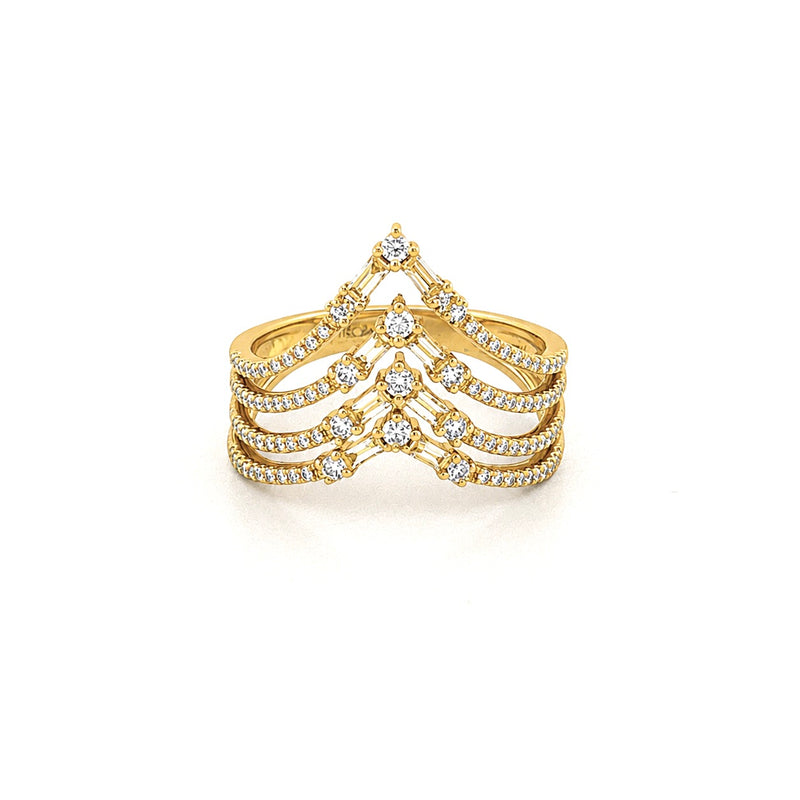 14K Gold Multi Row Curved V Diamond Band