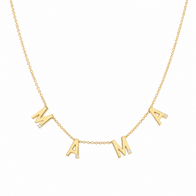 14K Gold Spaced MAMA Diamond Necklace