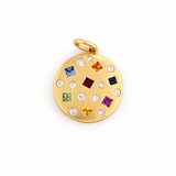 14K Gold Colored Stone and Diamond Scattered Circle Pendant