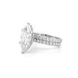 14K Gold 4.00 Carat Lab Grown Marquise Diamond Prong Set Engagement Set with Diamond Under Halo and Prongs