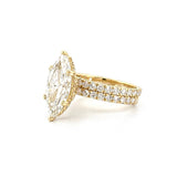 14K Gold 4.00 Carat Lab Grown Marquise Diamond Prong Set Engagement Set with Diamond Under Halo and Prongs