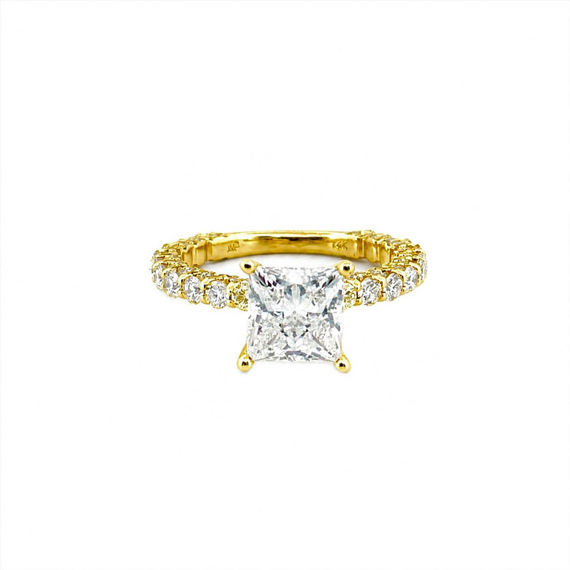 14K Gold 2.00 Carat Princess Lab Grown Diamond Engagement Ring with Diamond U-Prong Setting