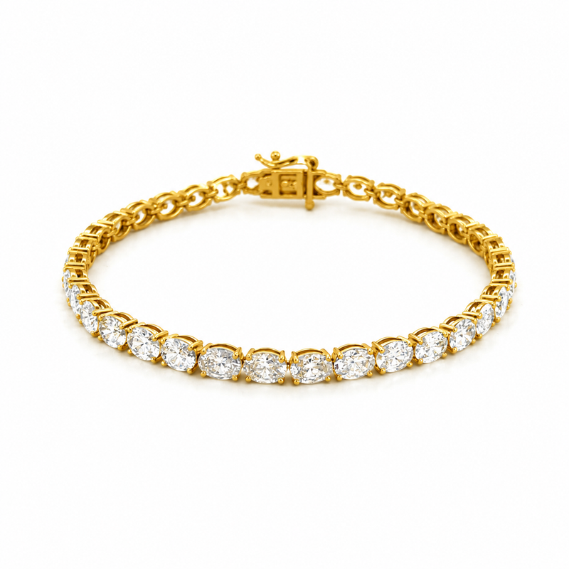 14K Gold East West Lab Grown Oval Cut Diamond Tennis Bracelet
