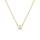 14K Gold White Enamel Round Dome Pendant Necklace