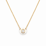 14K Gold White Enamel Round Dome Pendant Necklace