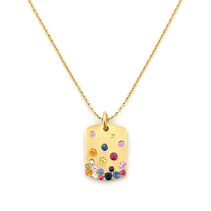 14K Gold ID Mixed Color Stones Scattered Pendant Necklace