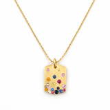 14K Gold ID Mixed Color Stones Scattered Pendant Necklace