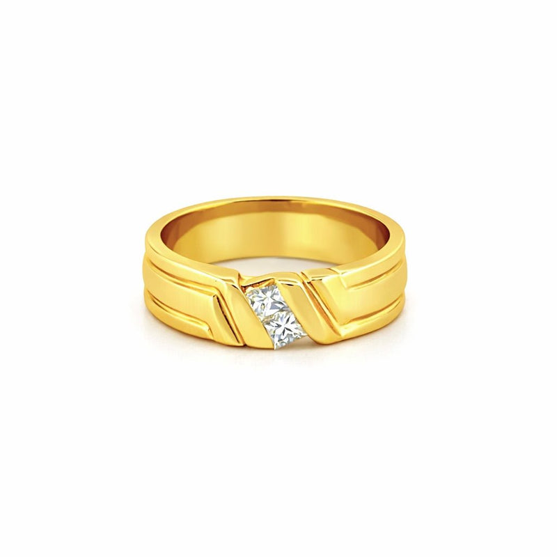 14K Gold Slanted Two Round Diamond Mens Band