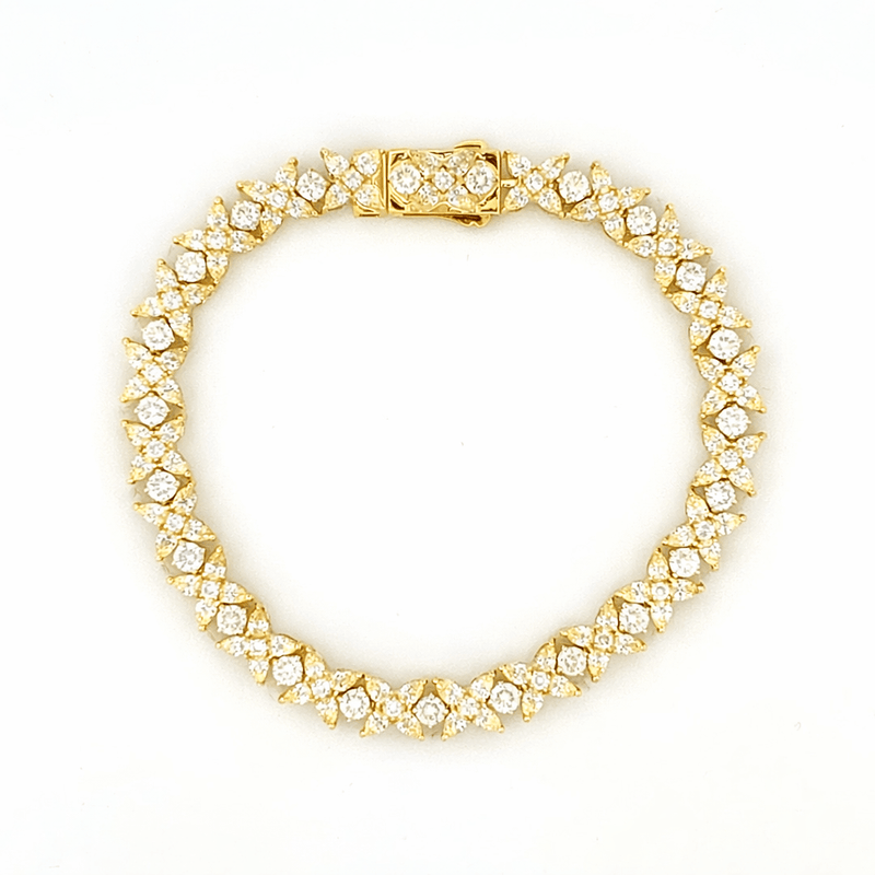 14K Gold Lab Grown Pear and Round Flower Diamond Tennis Bracelet