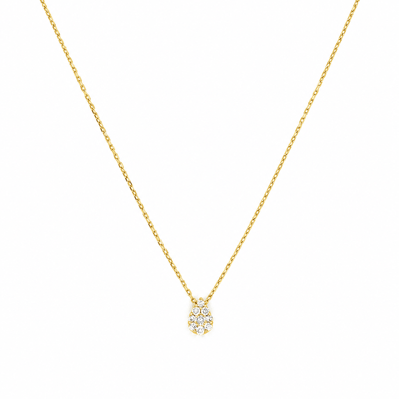 14K Gold Pear Cluster Diamond Pendant Necklace