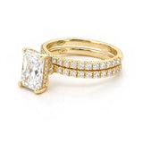 14K Gold 2.50 Carat Lab Grown Radiant Diamond Under Halo Bowtie Engagement Set