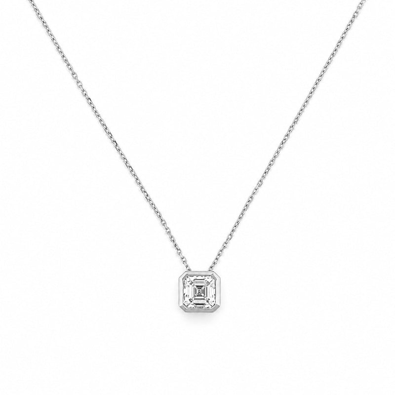 14K Gold Lab Grown Asscher Bezel Pendant Bolo Necklace