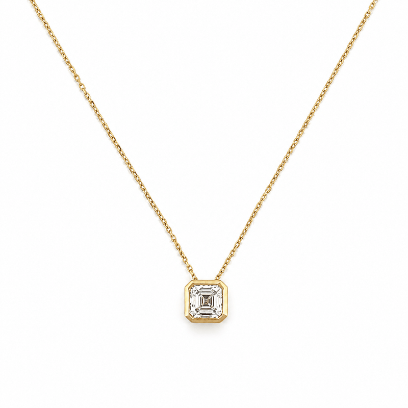 14K Gold Lab Grown Asscher Bezel Pendant Bolo Necklace