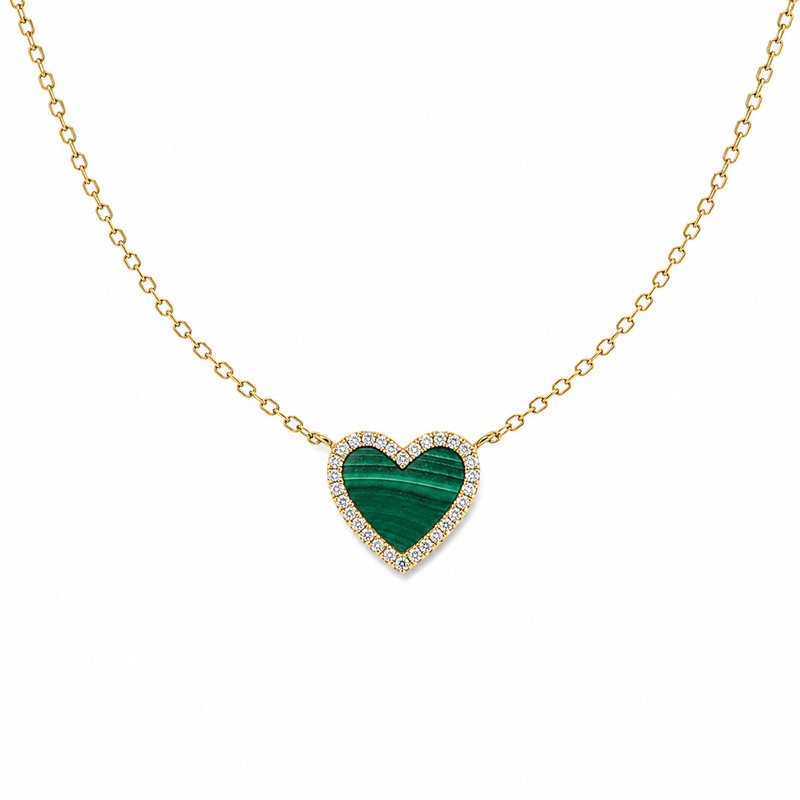 14K Gold Heart Malachite Diamond Pendant