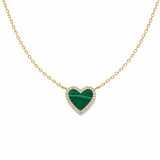 14K Gold Heart Malachite Diamond Pendant