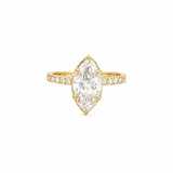 14K Gold 2.50 Carat Lab Grown Marquise Diamond Prong Set Engagement Ring with Diamond Under Halo and Prongs