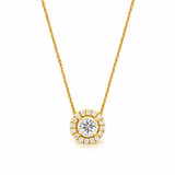14K Gold Inverted Diamond Round Halo Pendant Necklace