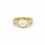 14K Gold 2.00 Carat Round Cut Moissanite Diamond U Prong Engagement Ring w/ 3D Diamond Prongs