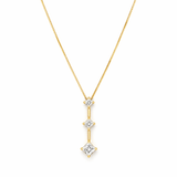 14K Gold Hanging Tri Princess Diamond Pendant Necklace