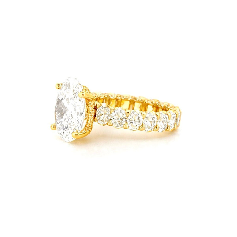 14K Gold 5.00 Carat Lab Grown Oval U Prong Oval Set Diamond Walls Engagement Ring with Diamond Under Halo