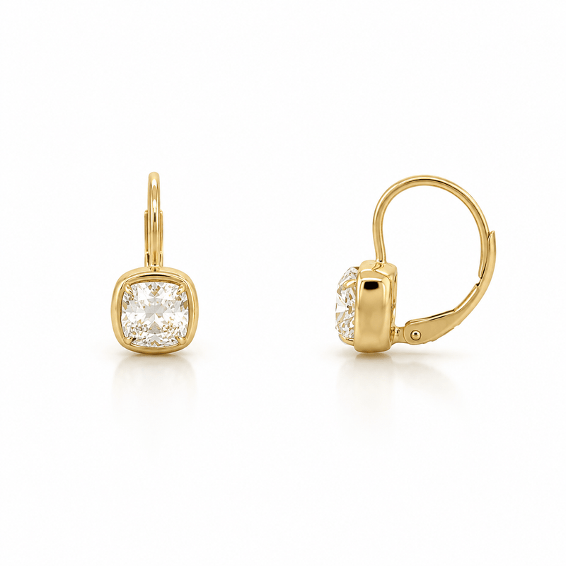 14K Gold Lab Grown Cushion Diamond Bezel Huggie Earrings