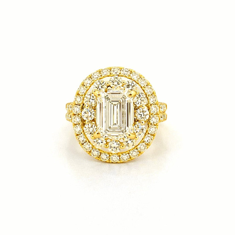 14K Gold Lab Grown Emerald Diamond Oval Cluster Engagement Ring