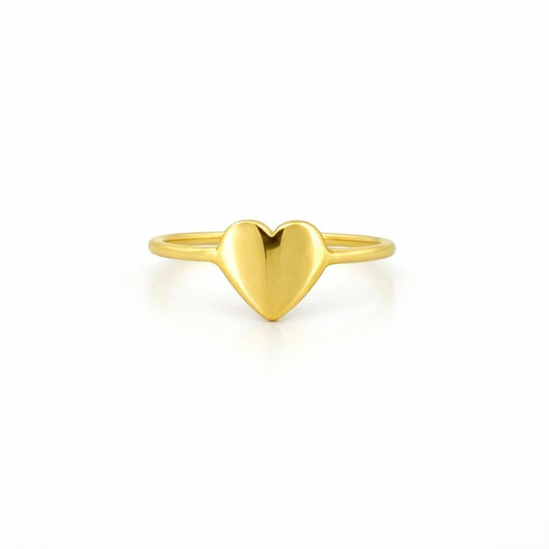 14K Gold Thin Heart Signet Band