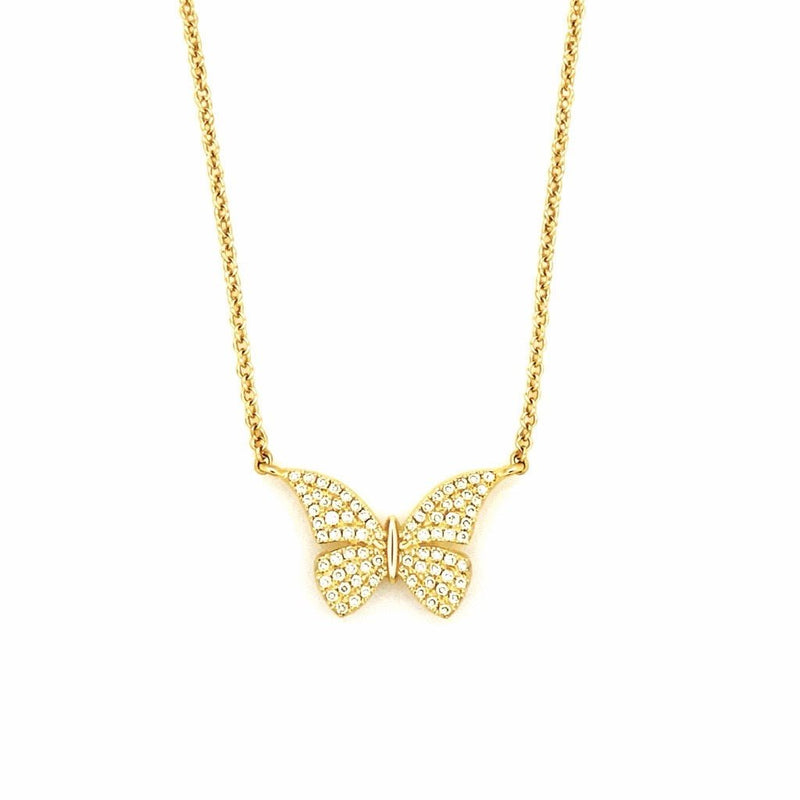 14K Gold Pavé Fashion Butterfly Diamond Pendant Necklace