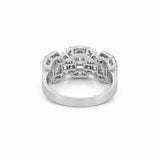 14K Gold Three Baguette Cluster Diamond Three Stone Halo Ring