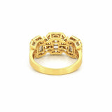 14K Gold Three Baguette Cluster Diamond Three Stone Halo Ring